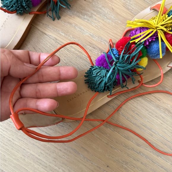 Zara Multicolor Pom-Pom Lace-Up Sandals#25 - Picture 8 of 8